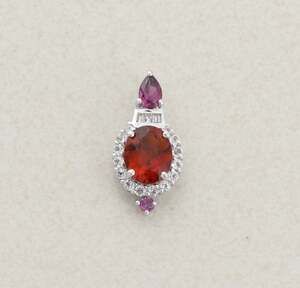 Pendant Only Sterling Silver Natural Red Garnet & Rhodolite Garnet Pendant 1"